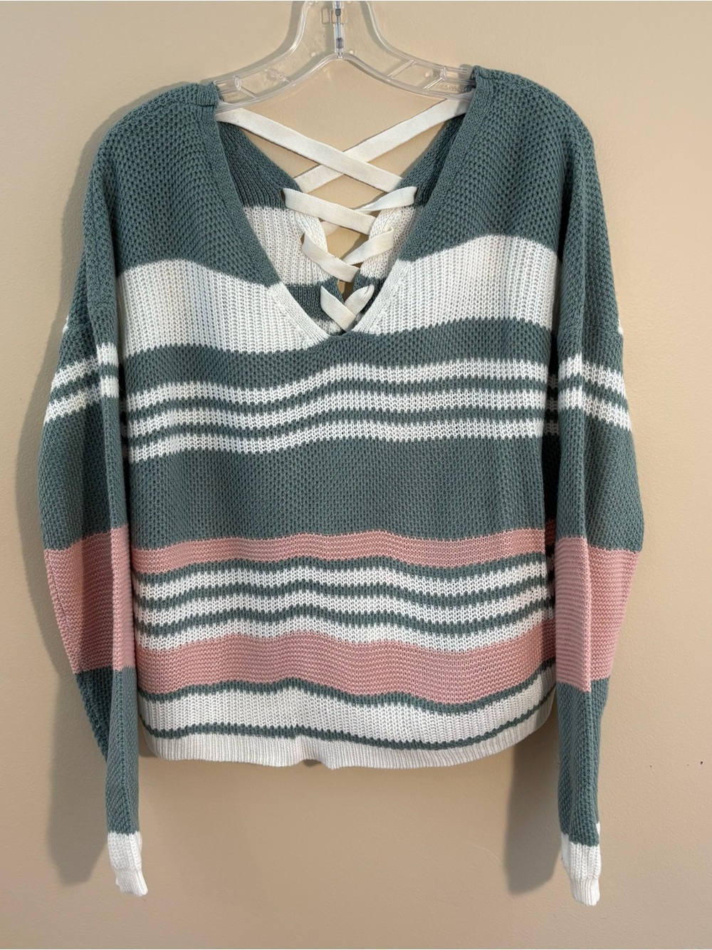 FCT With Love Striped Knit Sweater Lacy Up Back. Size-XL